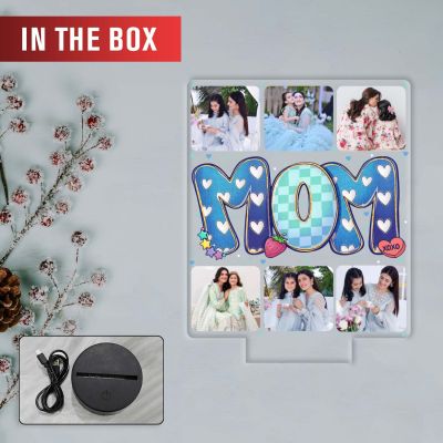 Personalized Mom Collage LED Photo Frame Lamp in warm white  light for mother